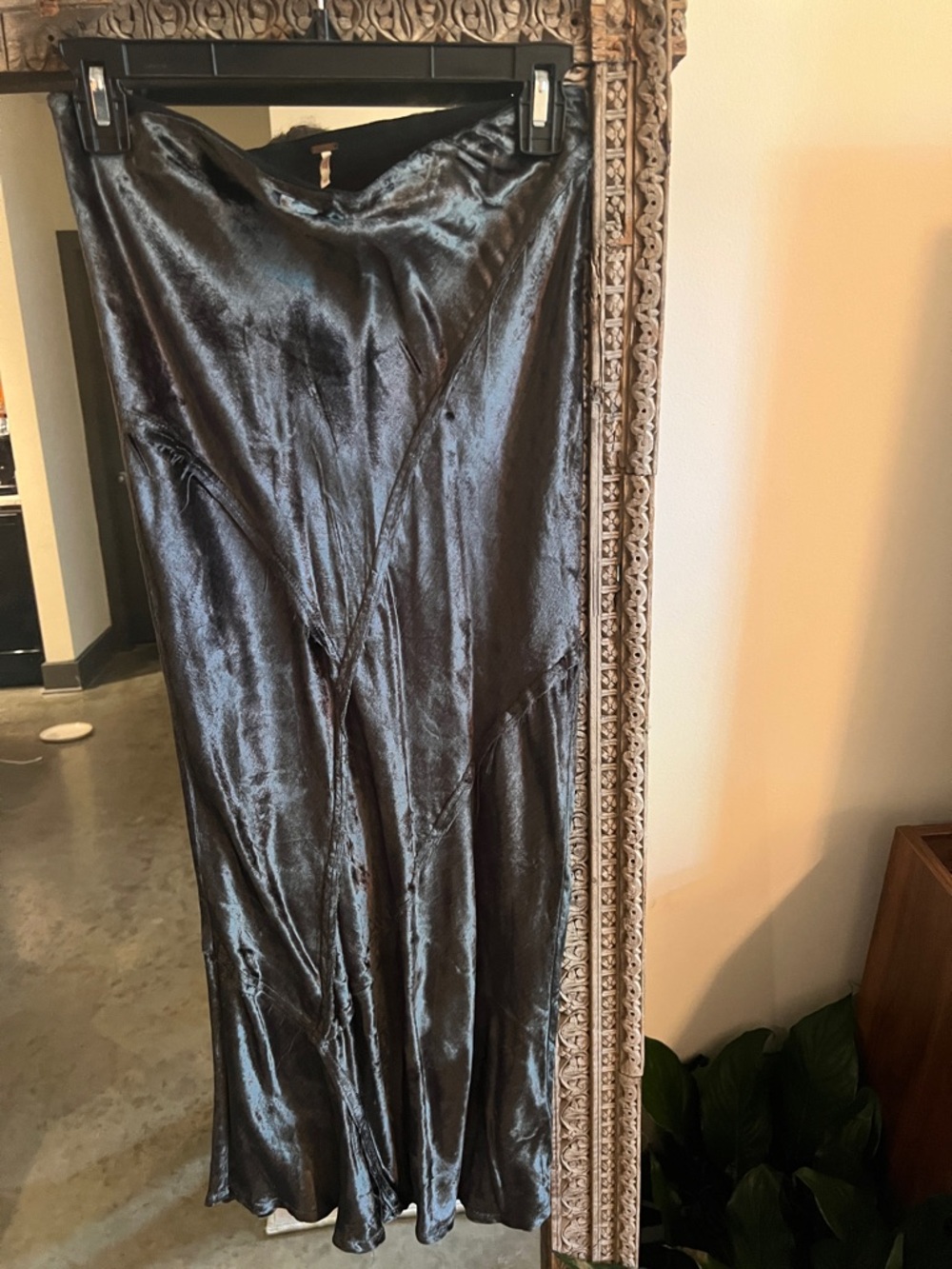 Free People Velvet Serious Swagger Bias MIDI Skirt in green